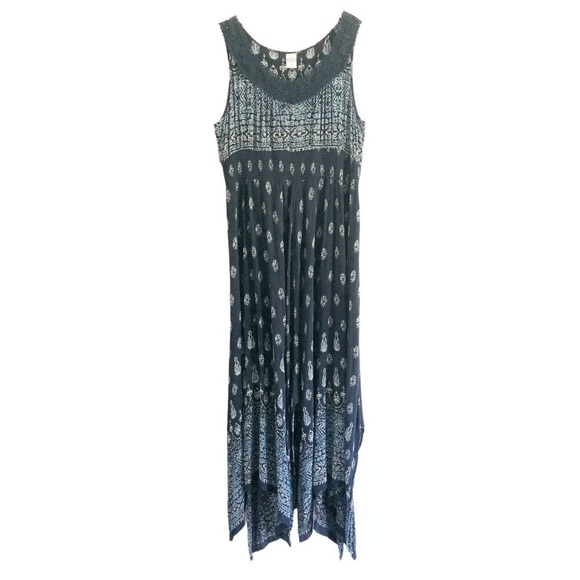Billa Navy Blue Bohemian Crochet Lace Print Maxi Dress Large - Picture 7 of 7